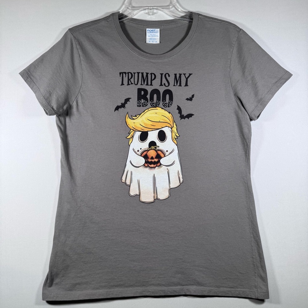 Trump is My “BOO” TEE Shirt HOLLOWEEN Gray 100% COTTON Women’s Size Medium
